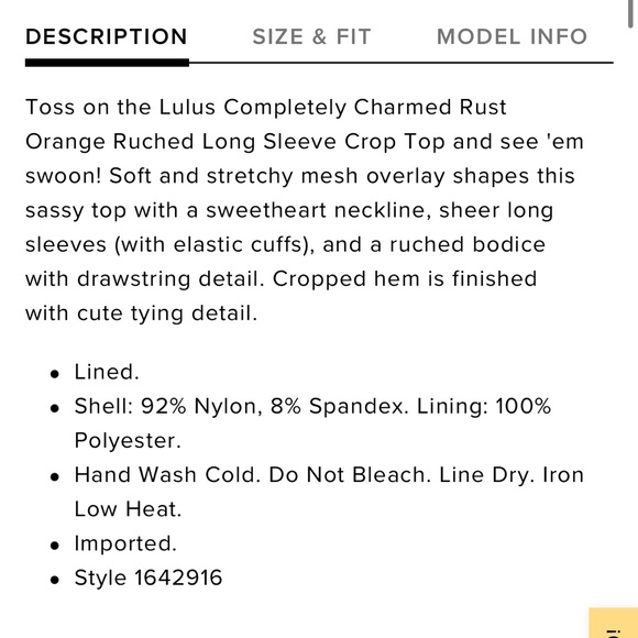 Lulu’s Completed Charmed Ruched Top Crop Top Small Rust Orange - Picture 15 of 15